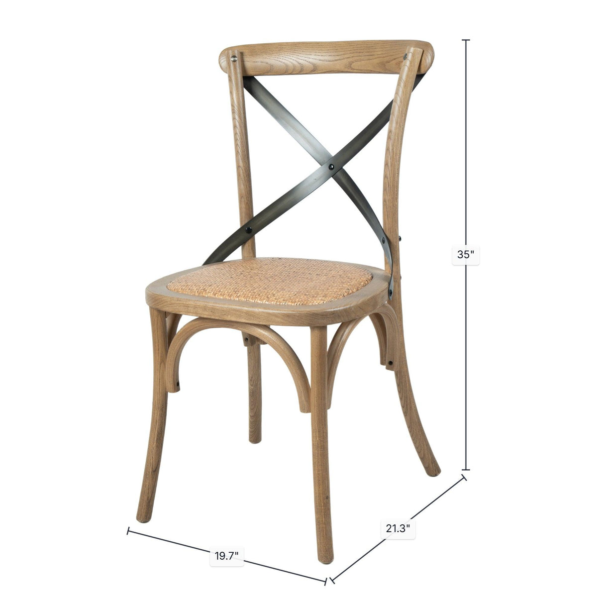 LH Home Cross Back Chair w/ Rattan Seat - Natural Rustic