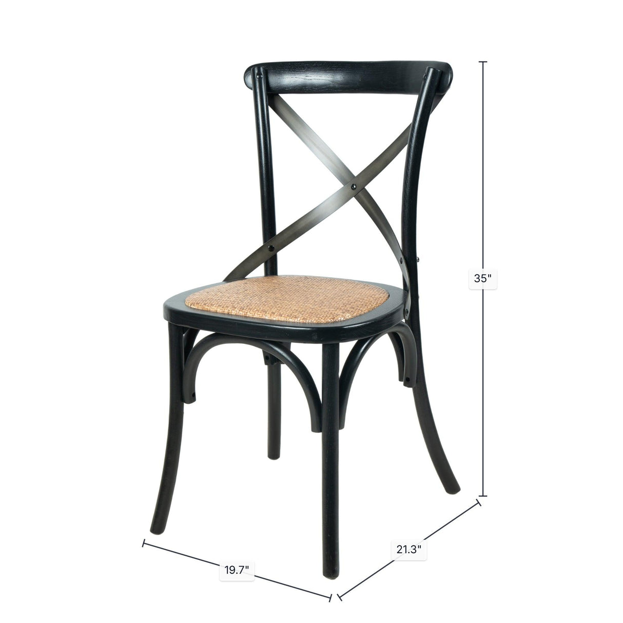 LH Home Cross Back Chair w/ Natural Brown Rattan Seat - Black