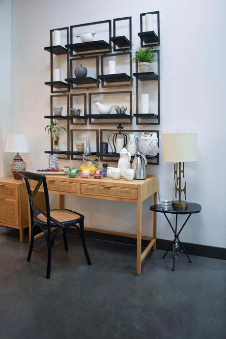 LH Home Cross Back Chair w/ Natural Brown Rattan Seat - Black