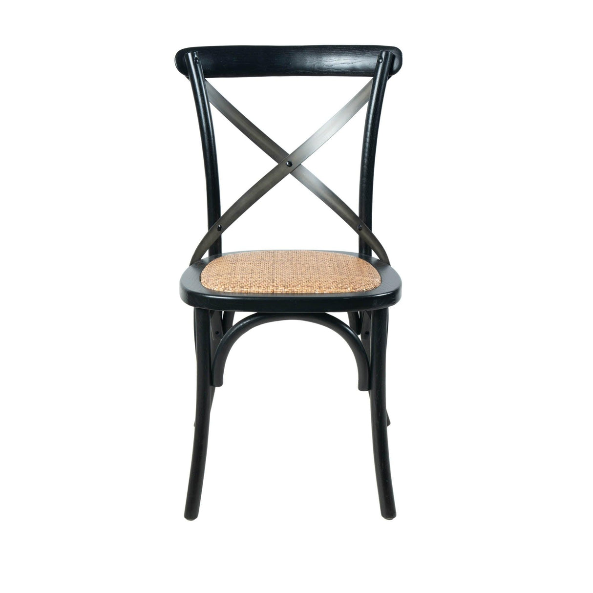 LH Home Cross Back Chair w/ Natural Brown Rattan Seat - Black