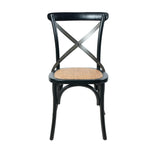 LH Home Cross Back Chair w/ Natural Brown Rattan Seat - Black