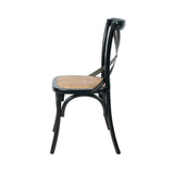 LH Home Cross Back Chair w/ Natural Brown Rattan Seat - Black
