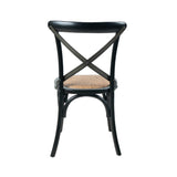 LH Home Cross Back Chair w/ Natural Brown Rattan Seat - Black