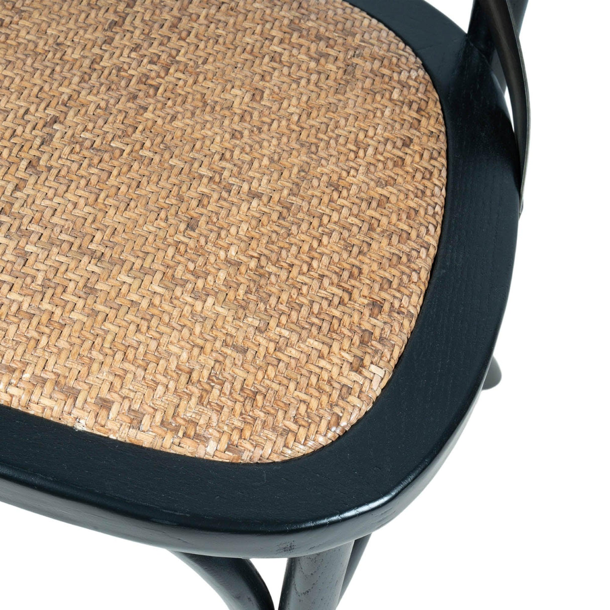 LH Home Cross Back Chair w/ Natural Brown Rattan Seat - Black