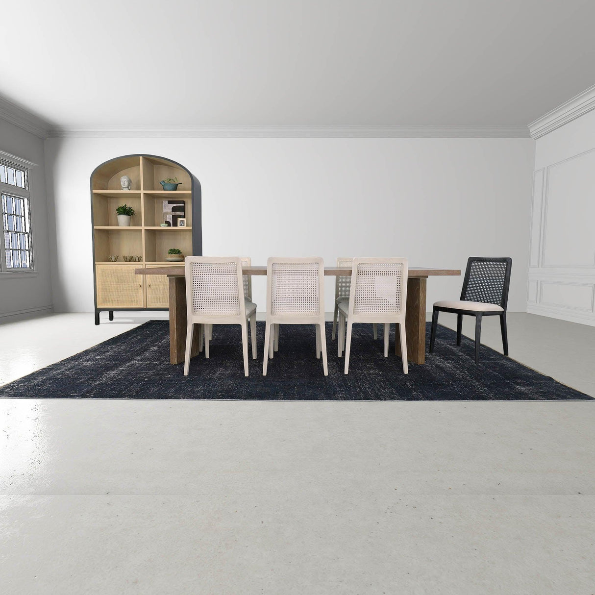 LH Home Cane Dining Chair - Oyster Linen/Black Frame