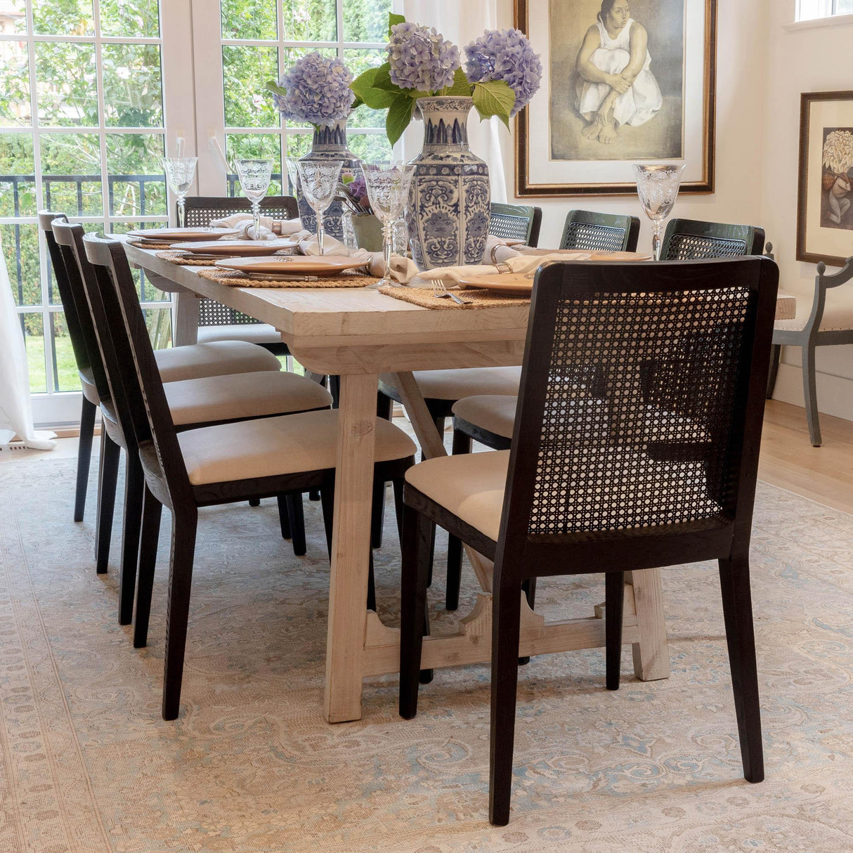 LH Home Cane Dining Chair - Oyster Linen/Black Frame