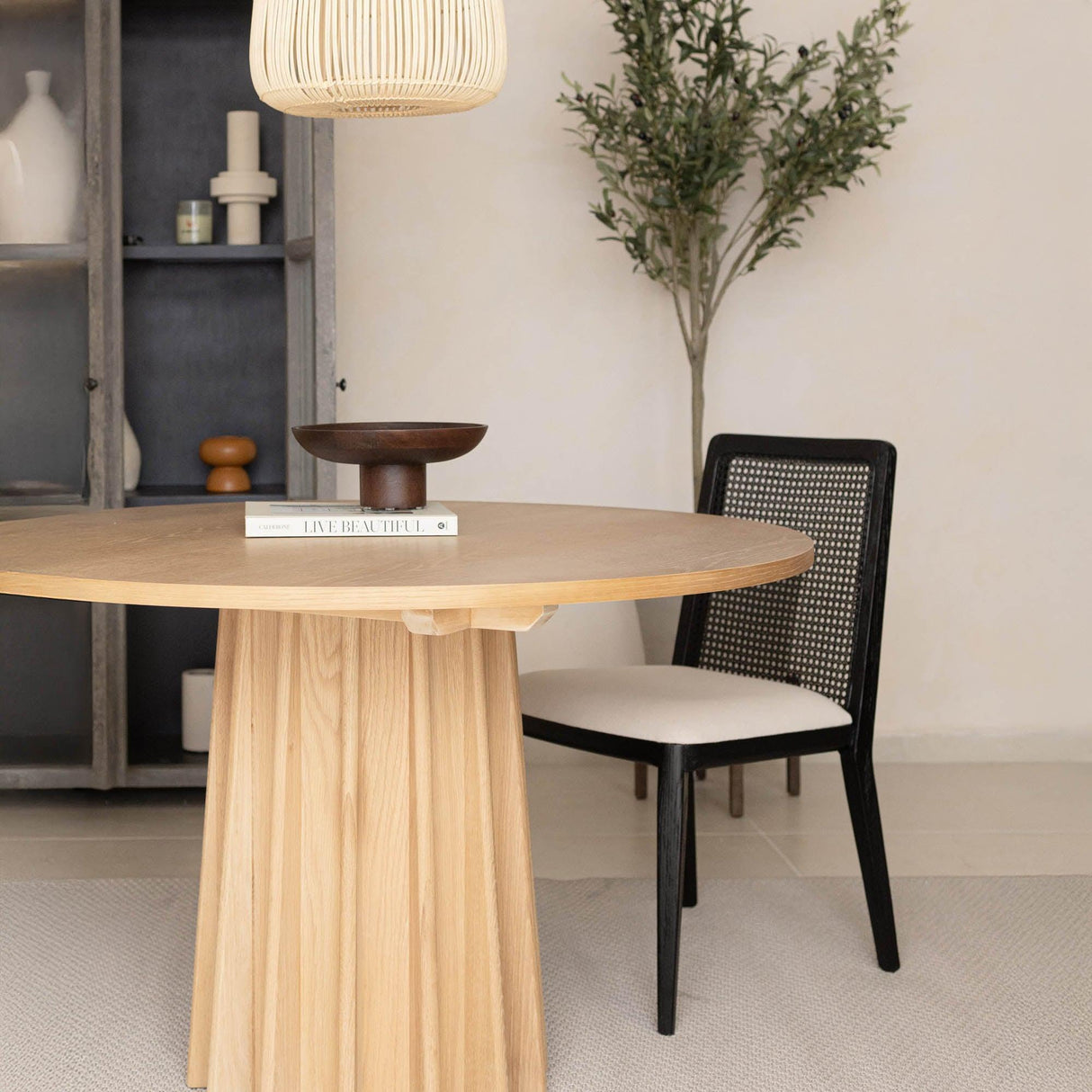 LH Home Cane Dining Chair - Oyster Linen/Black Frame