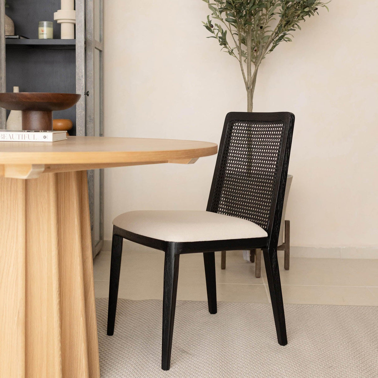 LH Home Cane Dining Chair - Oyster Linen/Black Frame