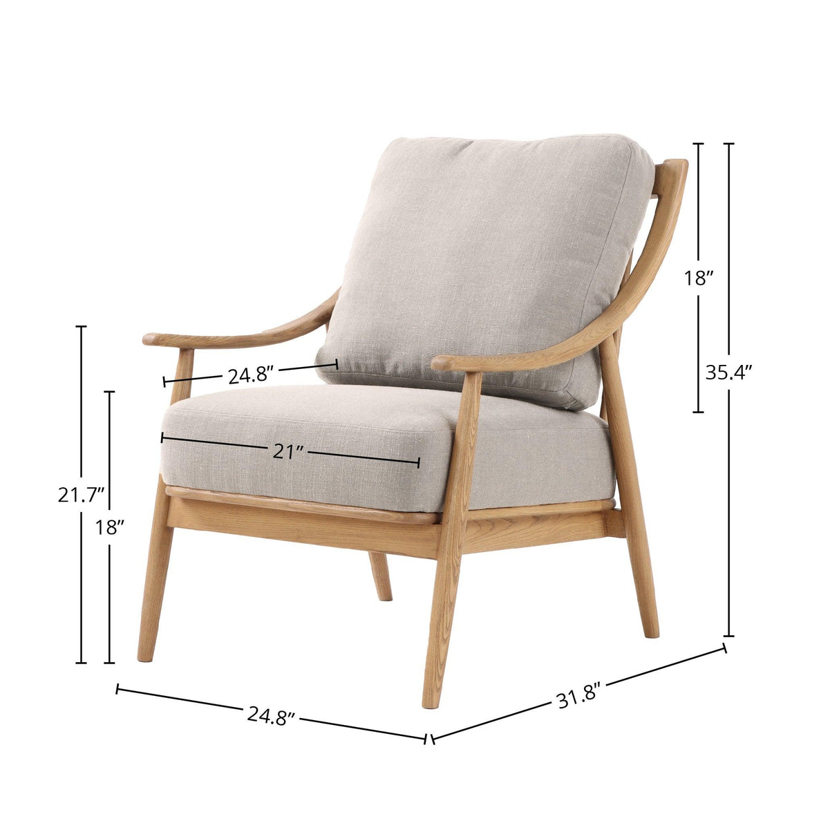 LH Home Kinsley Club Chair - Light Linen/ Natural Frame