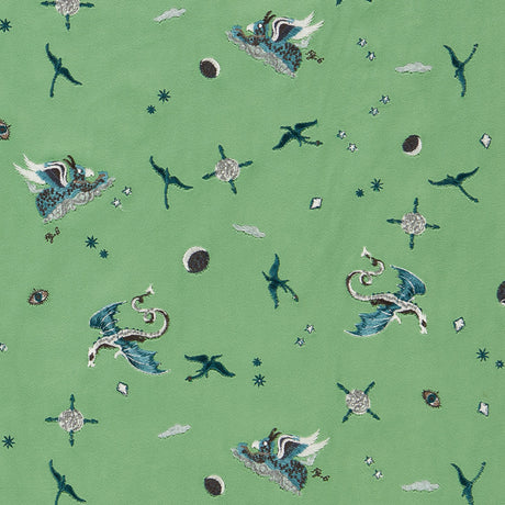 Clarke & Clarke DRACO COSMOS GREEN EMBROIDERY Upholstery Fabric