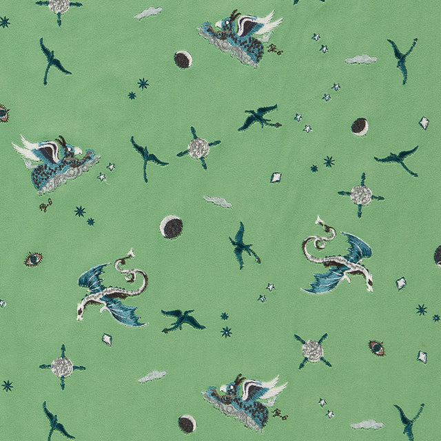 Clarke & Clarke DRACO COSMOS GREEN EMBROIDERY Upholstery Fabric