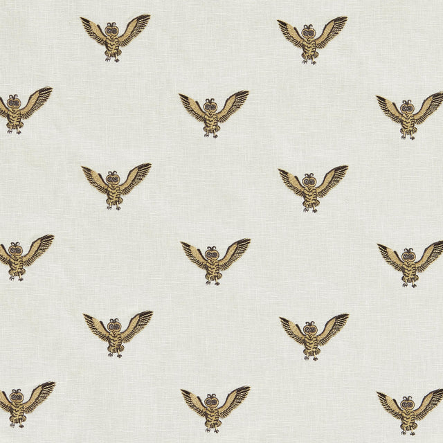 Clarke & Clarke OWL OF ATHENA GOLD EMBROIDERY Upholstery Fabric