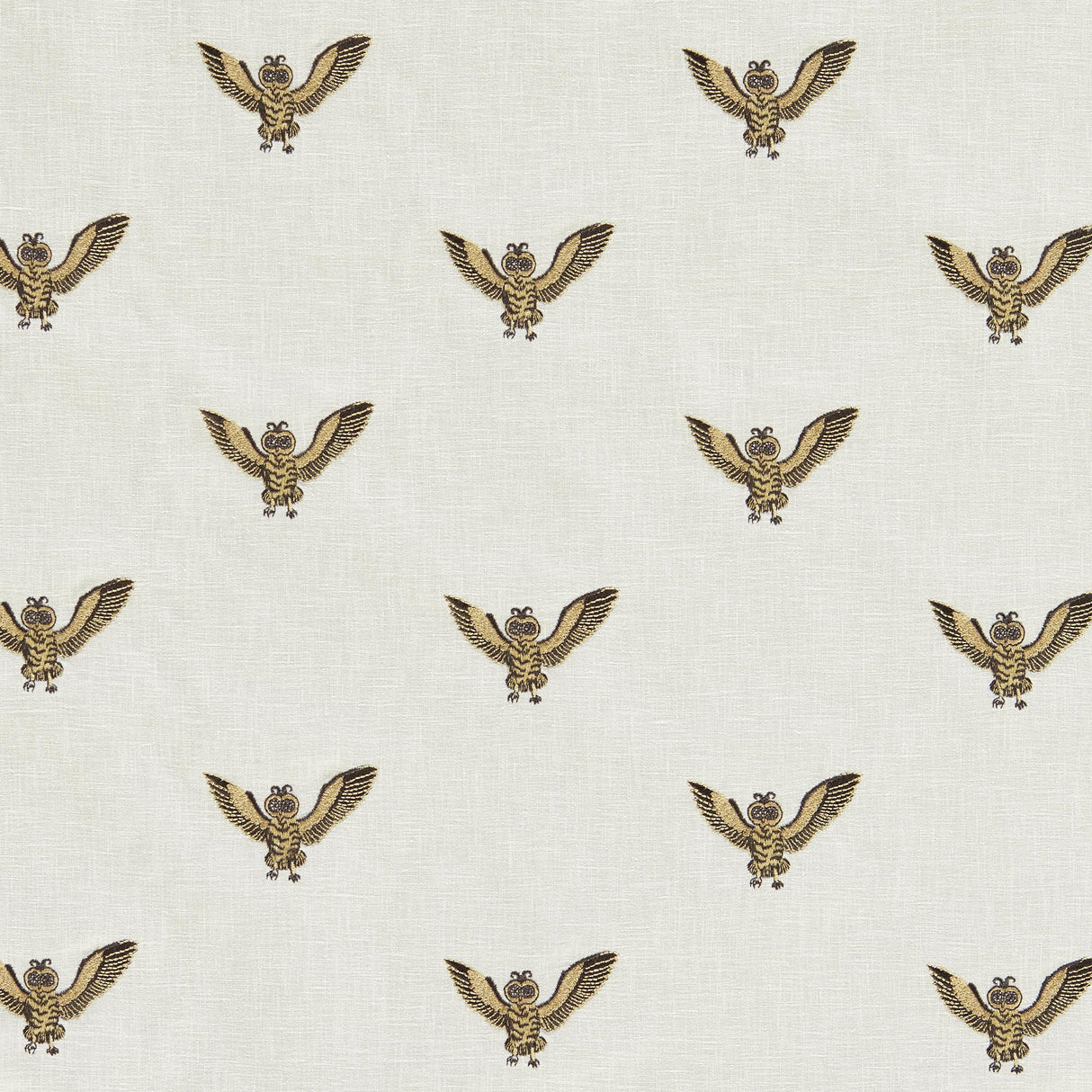 Clarke & Clarke OWL OF ATHENA GOLD EMBROIDERY Upholstery Fabric