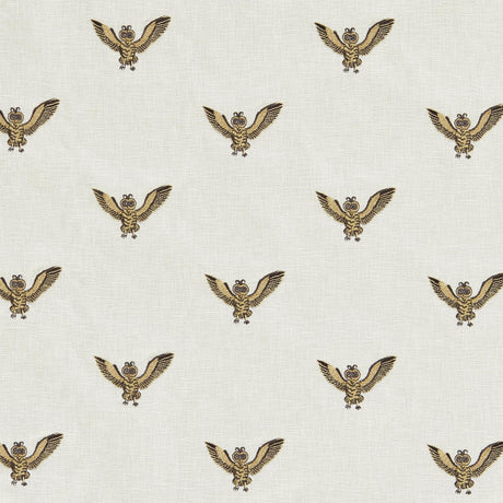 Clarke & Clarke OWL OF ATHENA GOLD EMBROIDERY Upholstery Fabric