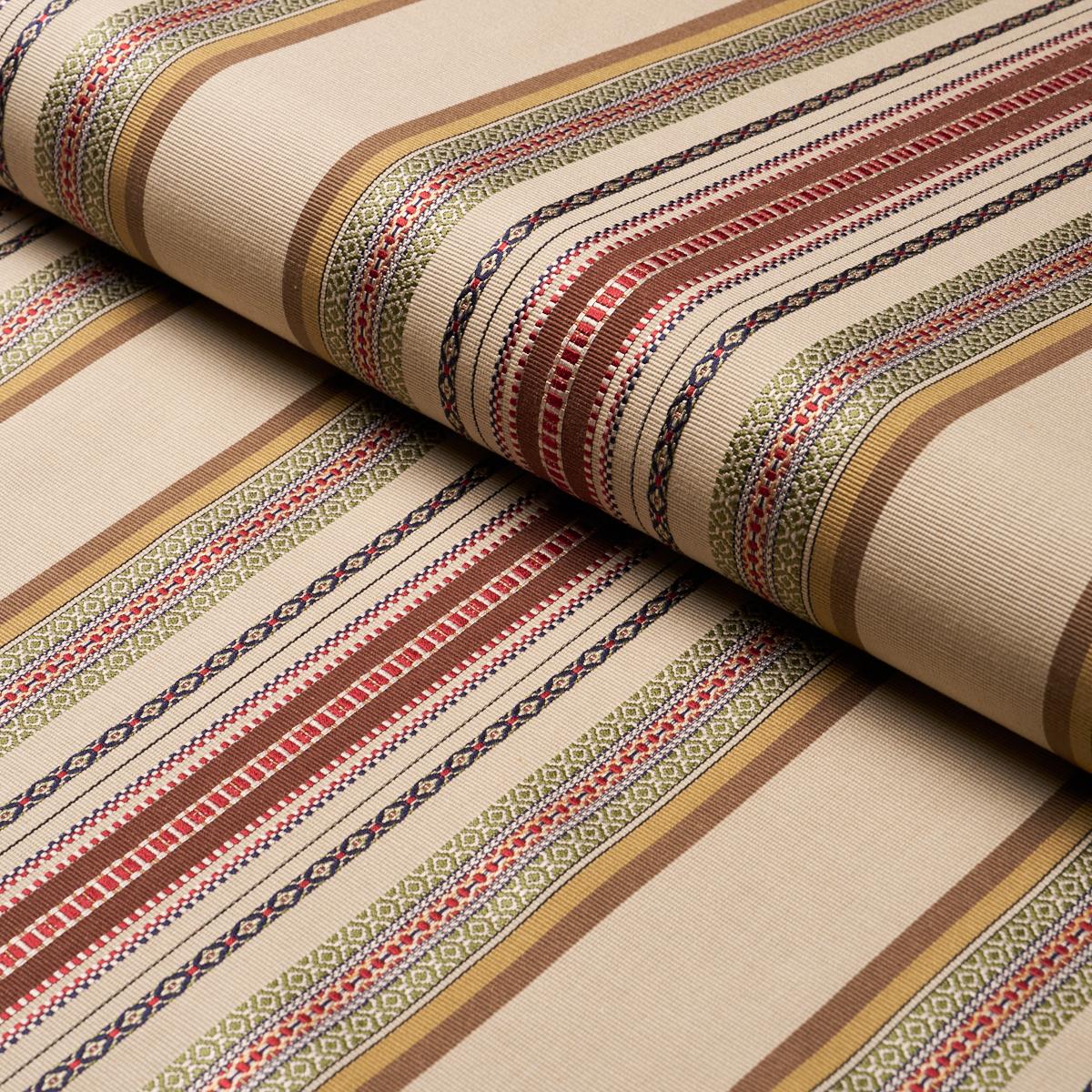 Schumacher Wellington Stripe Multi On Pecan Fabric
