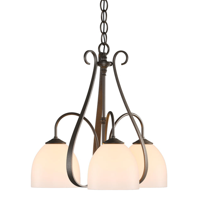 Hubbardton Forge 2004 Bronze Opal Glass (GG) Sweeping Taper 3 Arm Chandelier