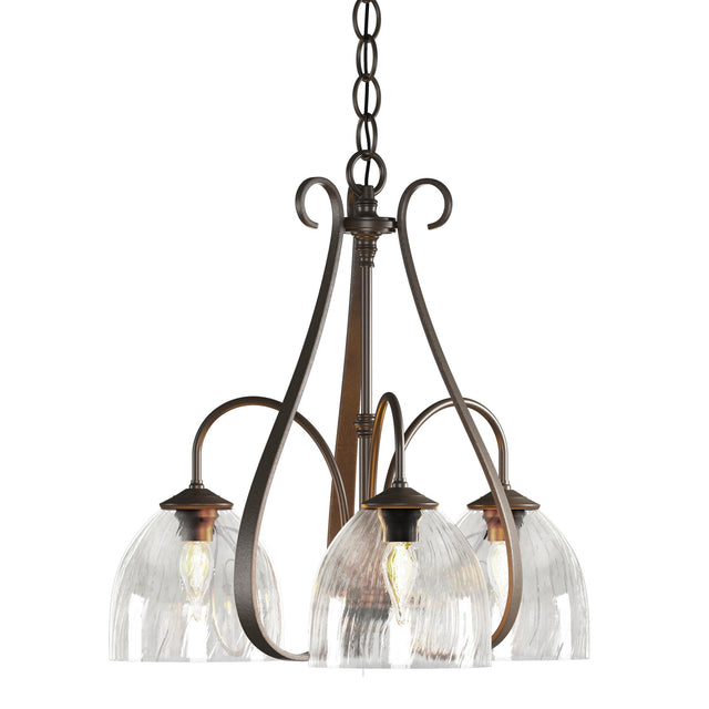 Hubbardton Forge 2004 Bronze Water Glass (LL) Sweeping Taper 3 Arm Chandelier