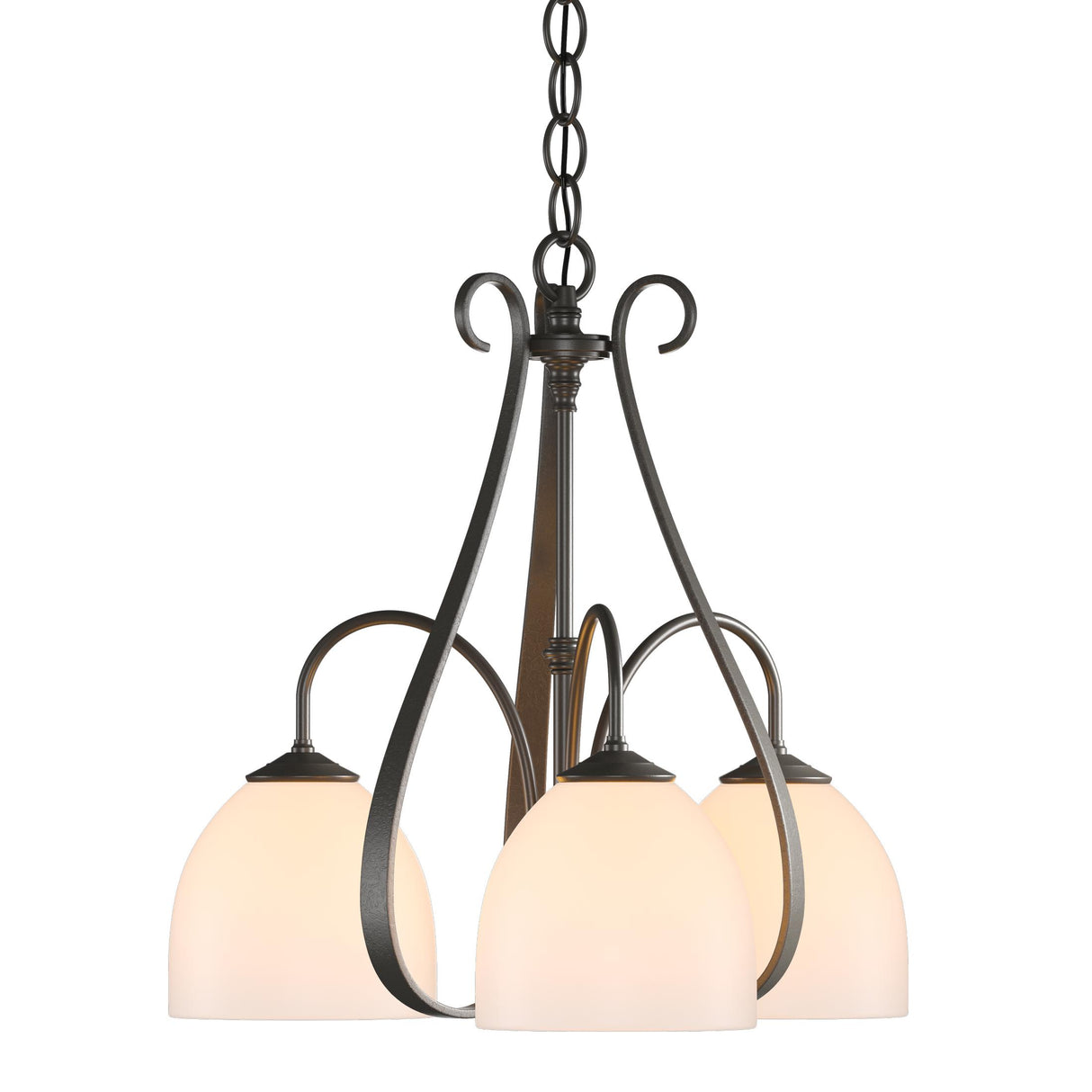 Hubbardton Forge 2004 Dark Smoke Opal Glass (GG) Sweeping Taper 3 Arm Chandelier