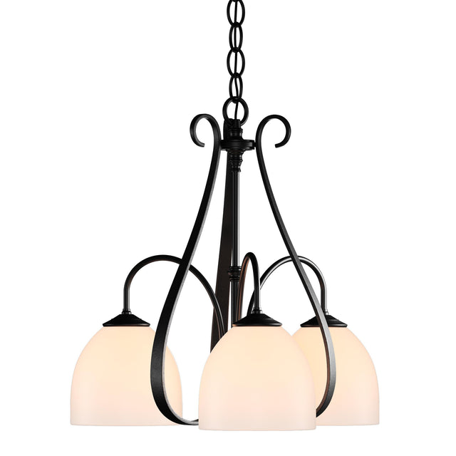 Hubbardton Forge 2004 Black Opal Glass (GG) Sweeping Taper 3 Arm Chandelier