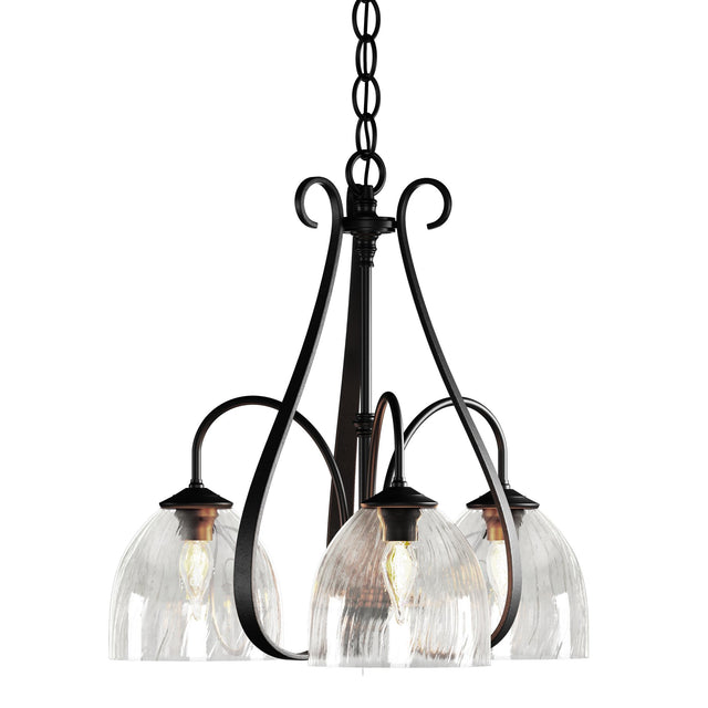Hubbardton Forge 2004 Black Water Glass (LL) Sweeping Taper 3 Arm Chandelier