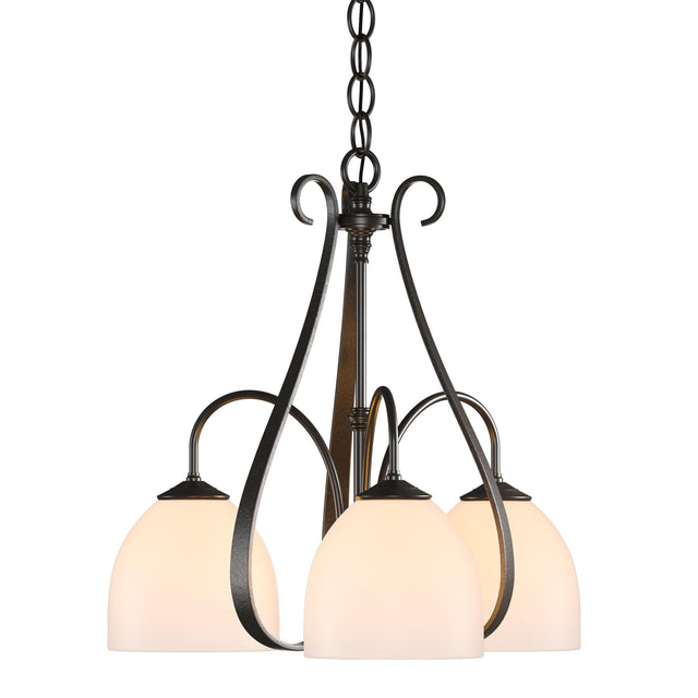 Hubbardton Forge 2004 Oil Rubbed Bronze Opal Glass (GG) Sweeping Taper 3 Arm Chandelier