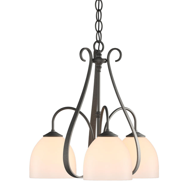 Hubbardton Forge 2004 Natural Iron Opal Glass (GG) Sweeping Taper 3 Arm Chandelier