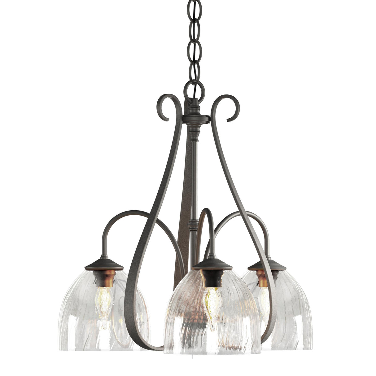 Hubbardton Forge 2004 Natural Iron Water Glass (LL) Sweeping Taper 3 Arm Chandelier