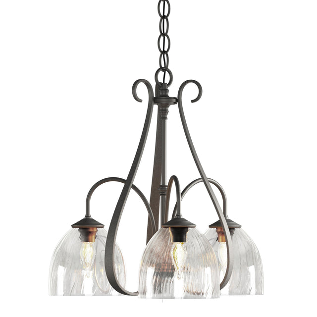 Hubbardton Forge 2004 Natural Iron Water Glass (LL) Sweeping Taper 3 Arm Chandelier