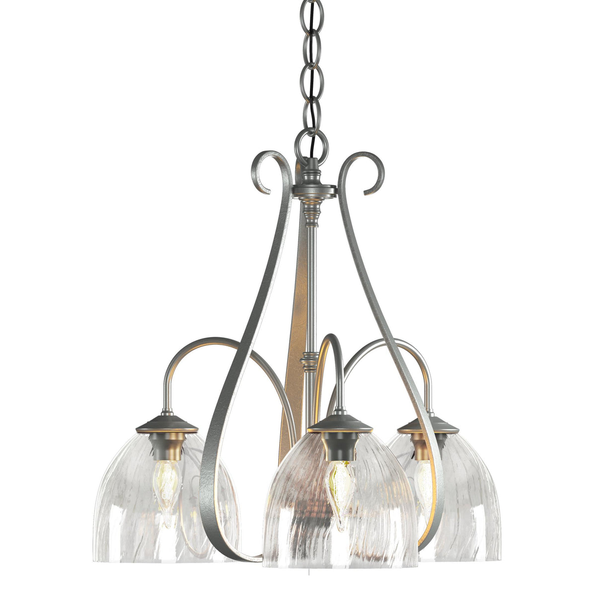 Hubbardton Forge 2004 Vintage Platinum Water Glass (LL) Sweeping Taper 3 Arm Chandelier