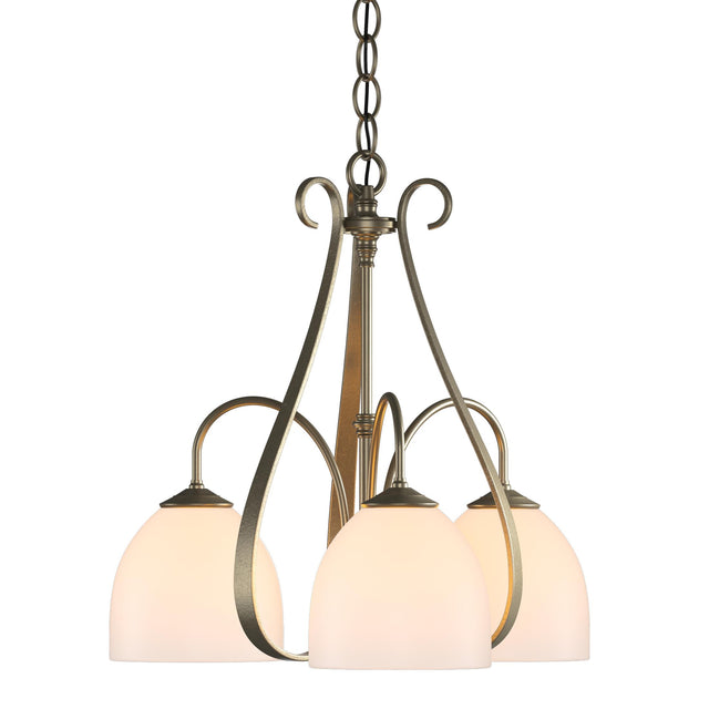 Hubbardton Forge 2004 Soft Gold Opal Glass (GG) Sweeping Taper 3 Arm Chandelier