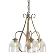 Hubbardton Forge 2004 Soft Gold Water Glass (LL) Sweeping Taper 3 Arm Chandelier