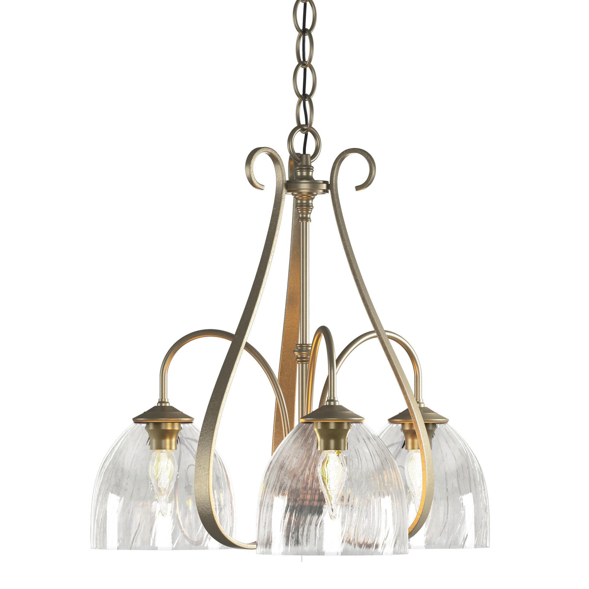 Hubbardton Forge 2004 Soft Gold Water Glass (LL) Sweeping Taper 3 Arm Chandelier
