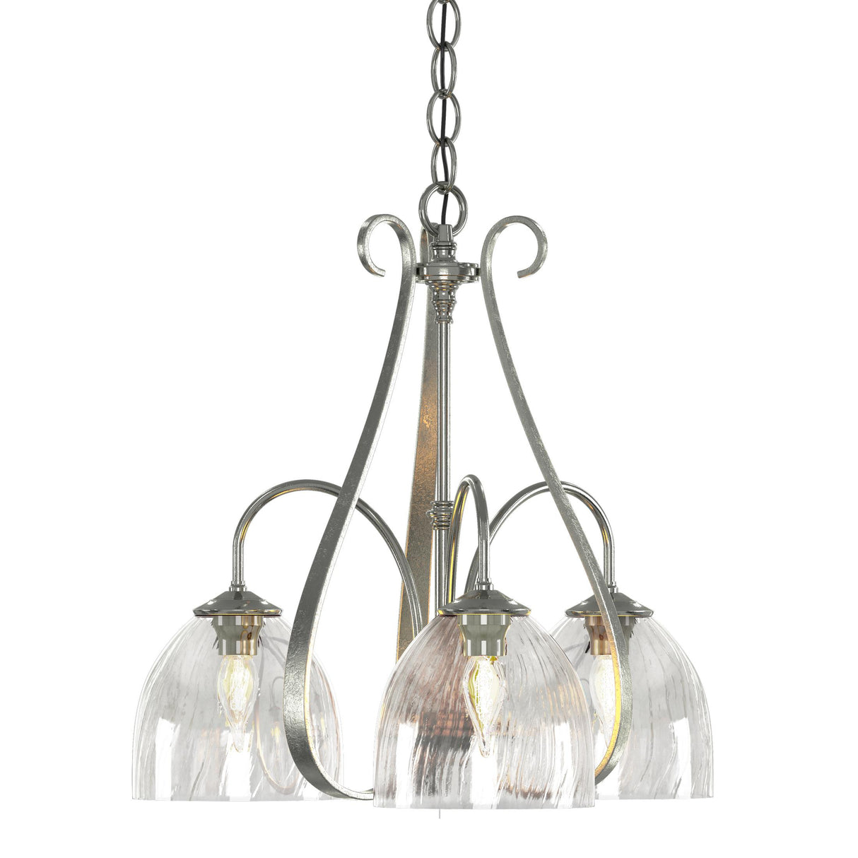 Hubbardton Forge 2004 Sterling Water Glass (LL) Sweeping Taper 3 Arm Chandelier