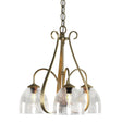 Hubbardton Forge 2004 Modern Brass Water Glass (LL) Sweeping Taper 3 Arm Chandelier
