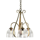 Hubbardton Forge 2004 Modern Brass Water Glass (LL) Sweeping Taper 3 Arm Chandelier
