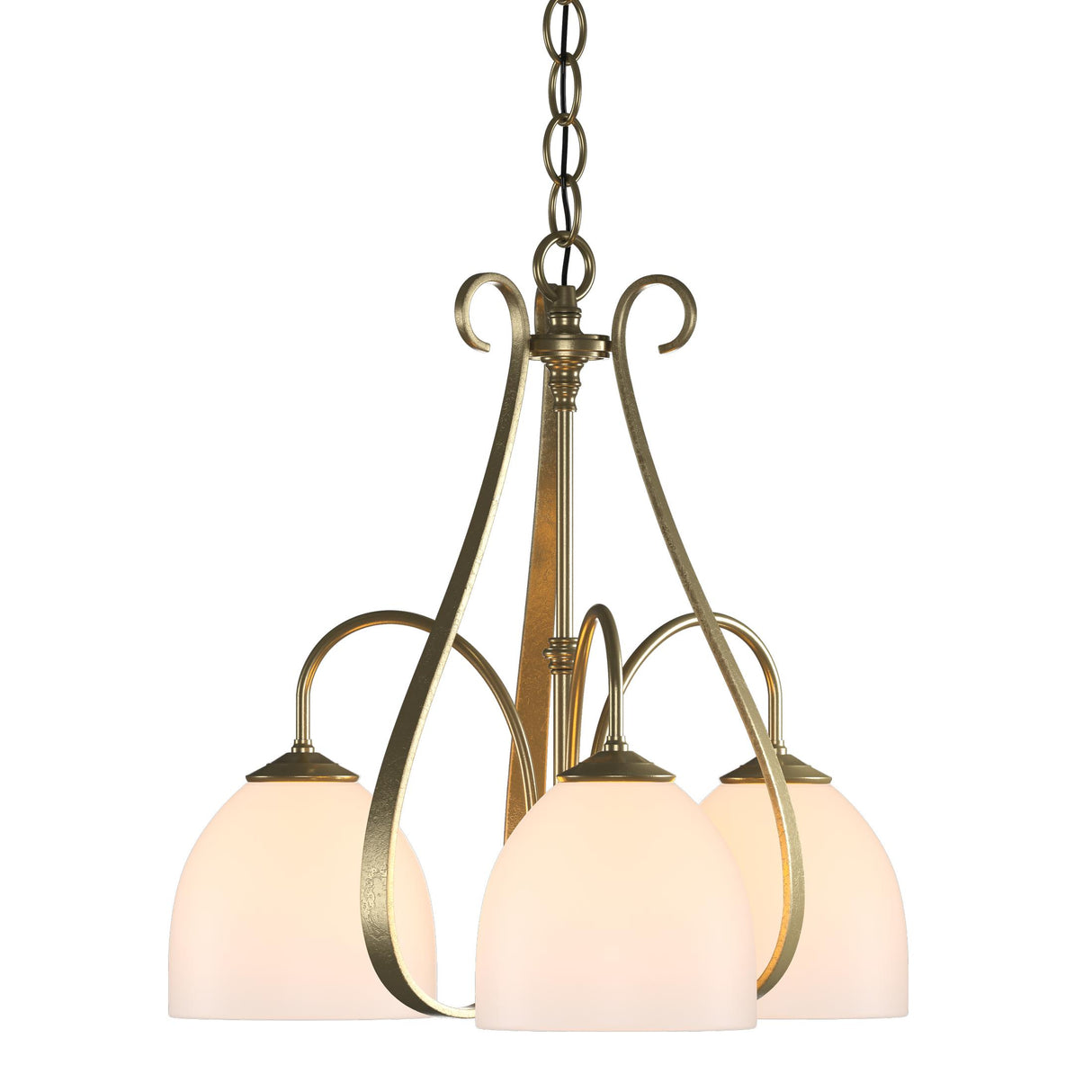 Hubbardton Forge 2004 Modern Brass Opal Glass (GG) Sweeping Taper 3 Arm Chandelier