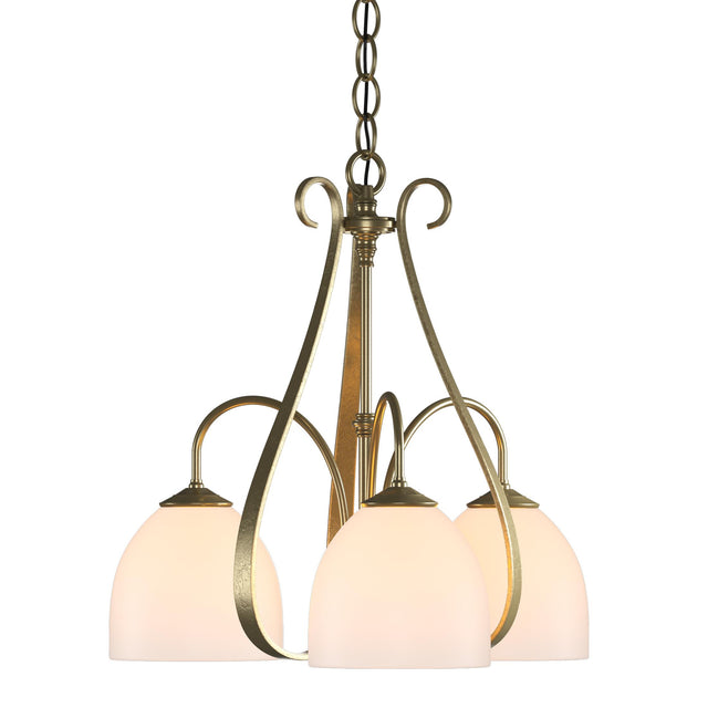 Hubbardton Forge 2004 Modern Brass Opal Glass (GG) Sweeping Taper 3 Arm Chandelier