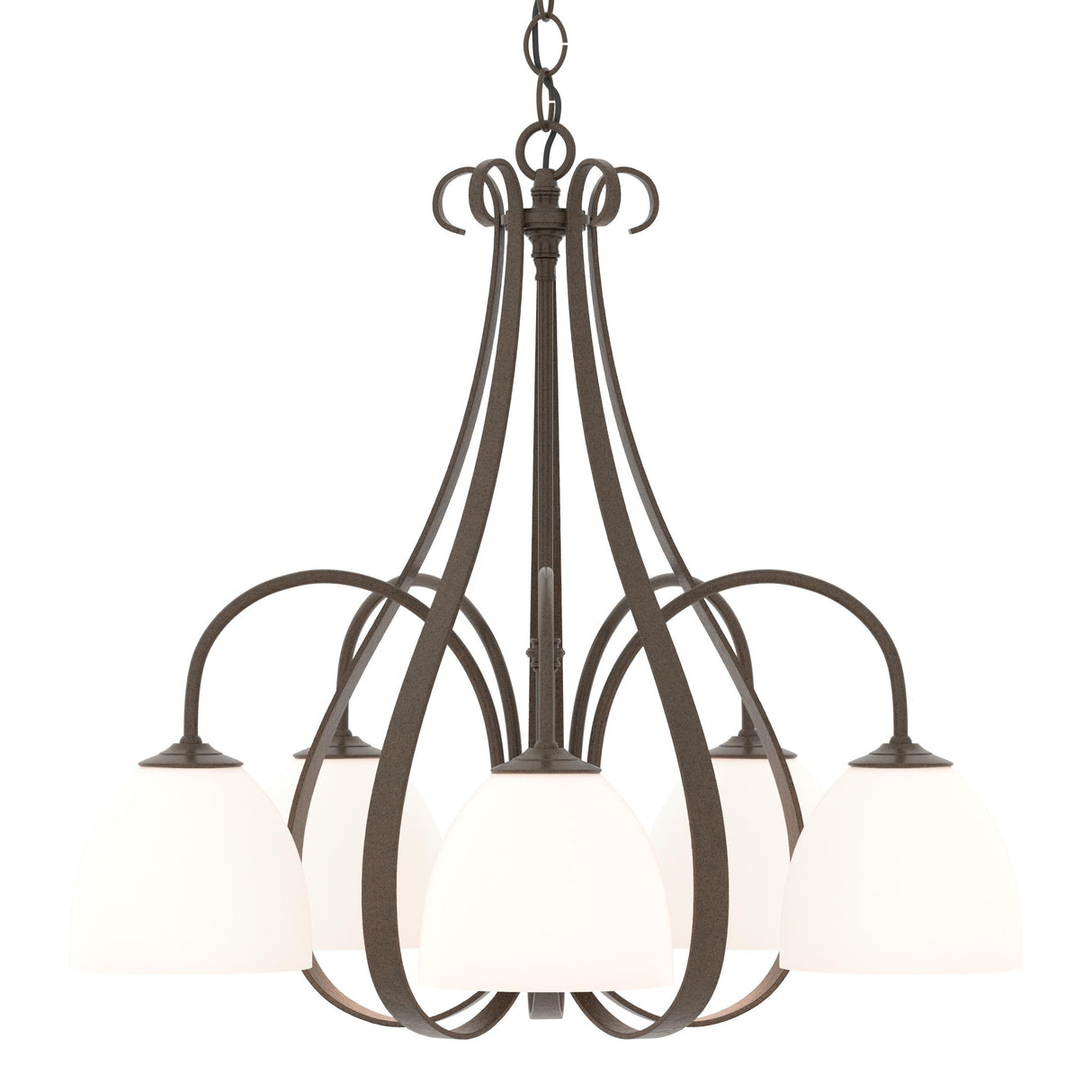 Hubbardton Forge 2004 Bronze Opal Glass (GG) Sweeping Taper 5 Arm Chandelier