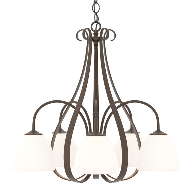 Hubbardton Forge 2004 Bronze Opal Glass (GG) Sweeping Taper 5 Arm Chandelier