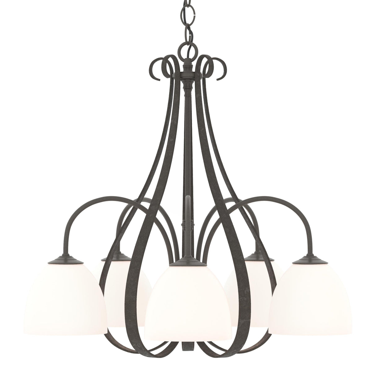 Hubbardton Forge 2004 Dark Smoke Opal Glass (GG) Sweeping Taper 5 Arm Chandelier