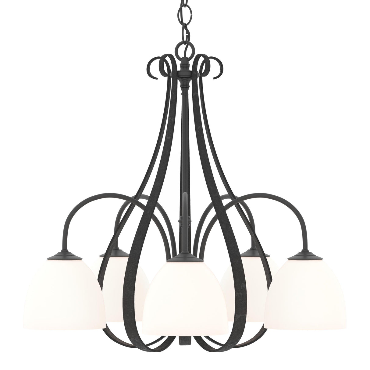 Hubbardton Forge 2004 Black Opal Glass (GG) Sweeping Taper 5 Arm Chandelier