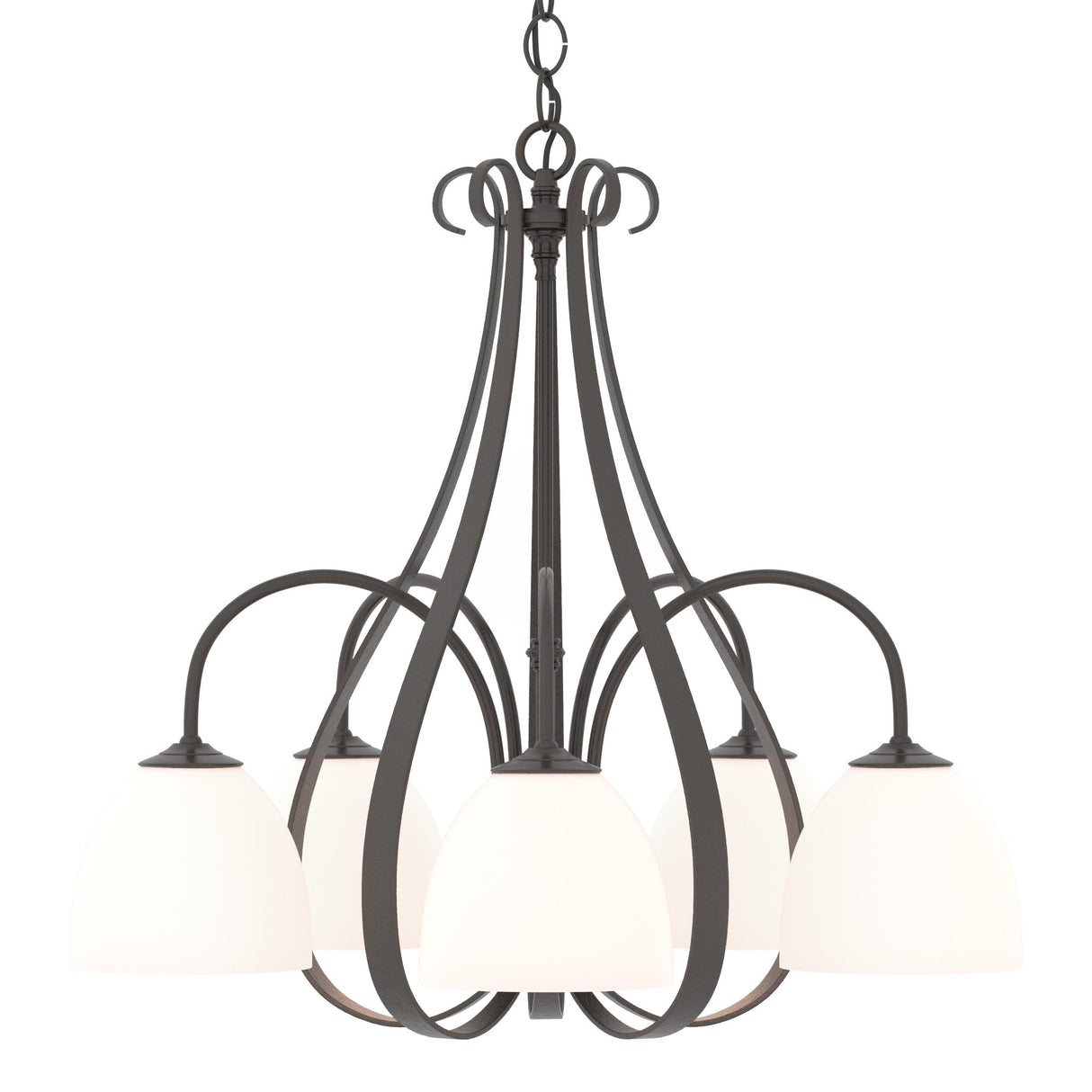 Hubbardton Forge 2004 Oil Rubbed Bronze Opal Glass (GG) Sweeping Taper 5 Arm Chandelier