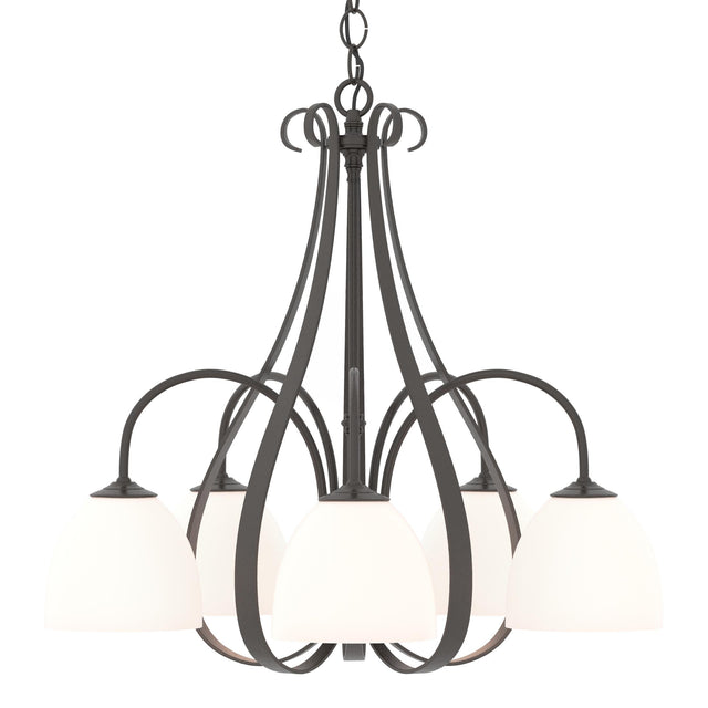 Hubbardton Forge 2004 Oil Rubbed Bronze Opal Glass (GG) Sweeping Taper 5 Arm Chandelier