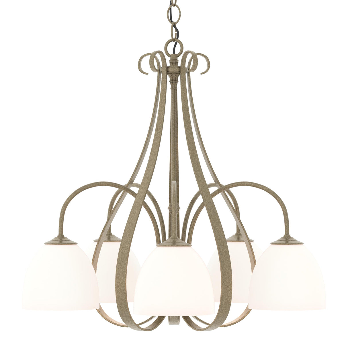 Hubbardton Forge 2004 Soft Gold Opal Glass (GG) Sweeping Taper 5 Arm Chandelier