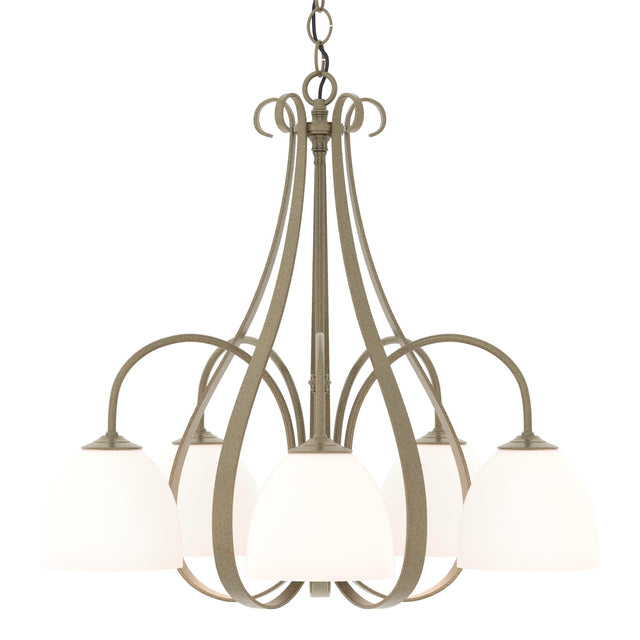 Hubbardton Forge 2004 Soft Gold Opal Glass (GG) Sweeping Taper 5 Arm Chandelier