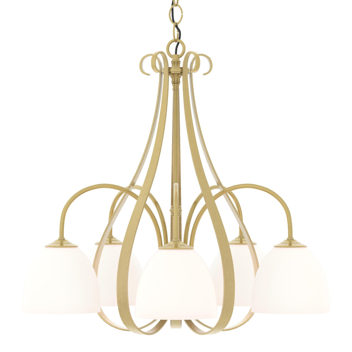 Hubbardton Forge 2004 Modern Brass Opal Glass (GG) Sweeping Taper 5 Arm Chandelier