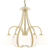 Hubbardton Forge 2004 Modern Brass Opal Glass (GG) Sweeping Taper 5 Arm Chandelier