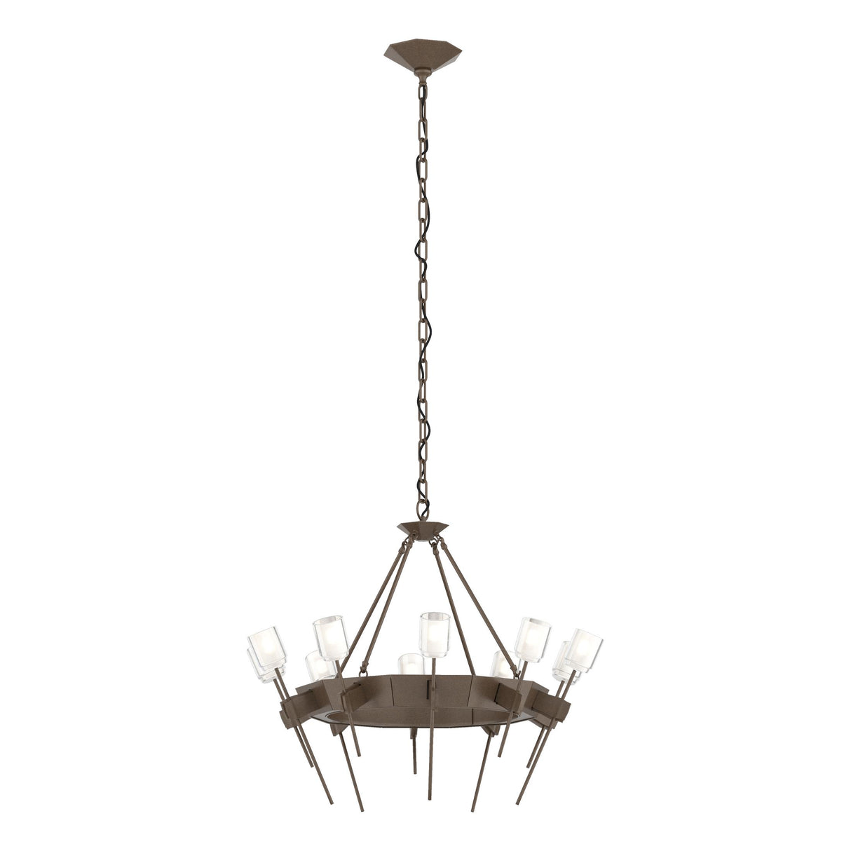 Hubbardton Forge 2023 Bronze Cast Glass (YC) Echo 10-Light Circular Chandelier