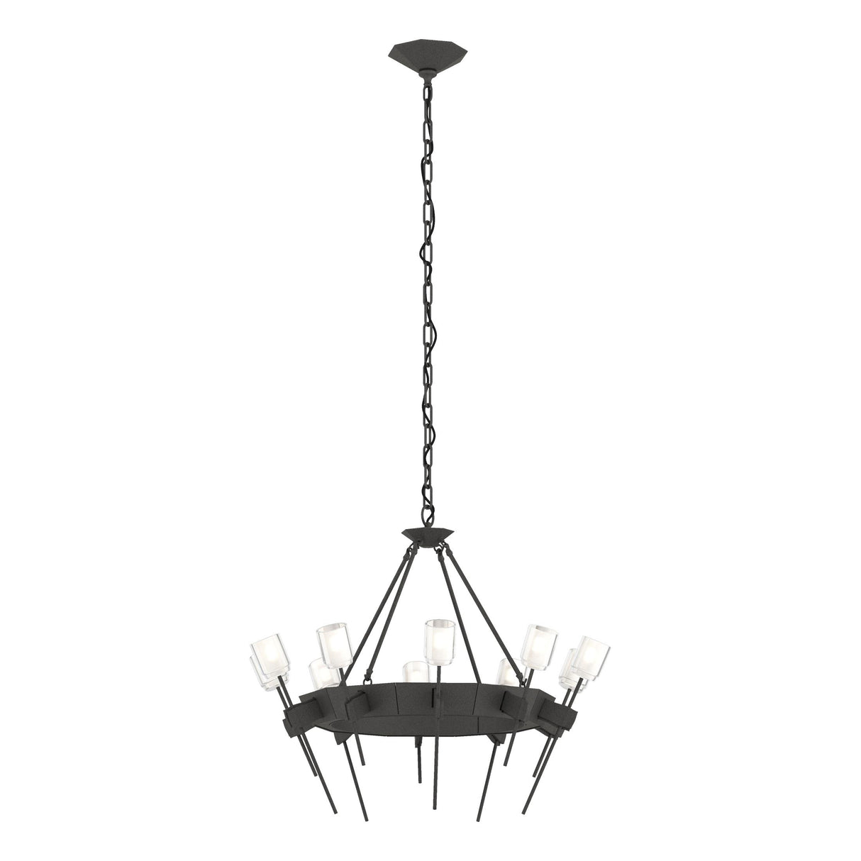 Hubbardton Forge 2023 Natural Iron Cast Glass (YC) Echo 10-Light Circular Chandelier