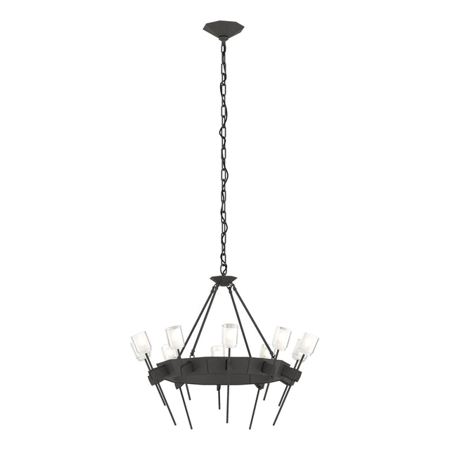 Hubbardton Forge 2023 Natural Iron Cast Glass (YC) Echo 10-Light Circular Chandelier